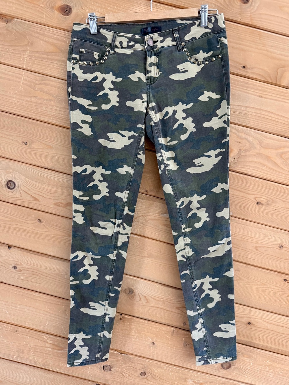 Fire Los Angeles Army Print Skinny Jeans Casual Pants Cotton Blend Studs Size S